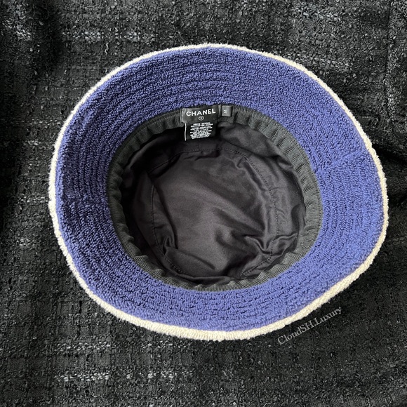 Auth Chanel CC Logo Terry Cloth Beige Bucket Hat Sz.M - Picture 5 of 8